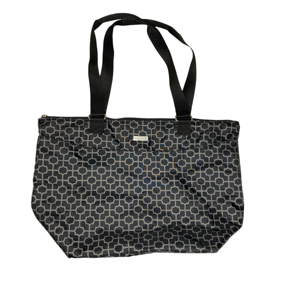 Baggallini Crusher Travel Tote Bag Brown Lavender Pattern